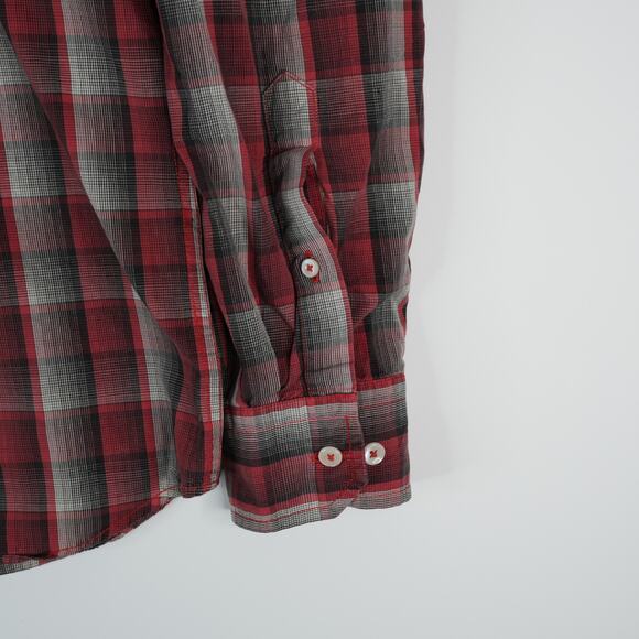 Parx Shirt Mens 42 CM Slim Buffalo Plaid Long Sleeve Button Up Red - Picture 4 of 11